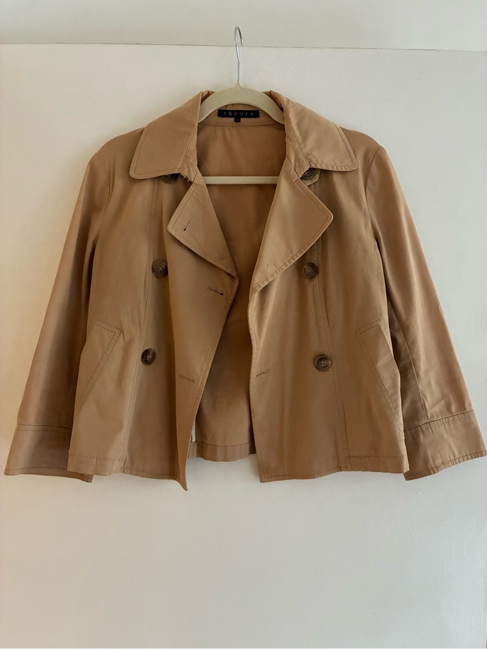 Theory Women's Short Double-Breasted Trench Jacket in Tan *MOVING SALE*